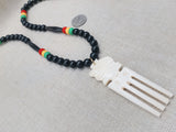 Men's African Necklace Rasta Ghana Beaded Jewelry Duafe Adinkra Black Handmade