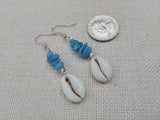 Cowrie Earrings Women Silver Ethnic Unique Summer Blue Glass Jewelry