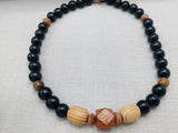 Men Necklace Wood Beaded Black Brown