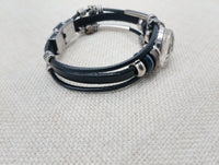 African Silver Leather Bracelet Fashion Statement Size 7.5 Women