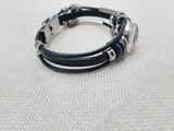 African Silver Leather Bracelet Fashion Statement Size 7.5 Women