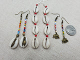 Afrocentric Earrings Cowrie Dangle Jewelry Beaded Long Women Handmade Set of 3