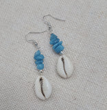 Cowrie Earrings Women Silver Ethnic Unique Summer Blue Glass Jewelry