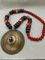 African Necklace Red Brass Black Vintage Men Women Jewelry Extra Large Photography