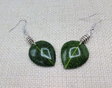 Women Earrings Fall Jewelry Leaves Green Silver Dangle Women