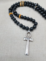 Silver Ankh Necklace Egyptian Black Yellow Beaded Ankhs Pendant Men Gift Ideas