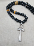 Silver Ankh Necklace Egyptian Black Yellow Beaded Ankhs Pendant Men Gift Ideas