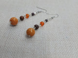 Stone Beaded Earrings Brown Orange Silver Women Jewelry Dangle