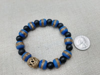 African Bracelet Ghana Beads Men Jewelry Size 8 Gift Black Blue Statement
