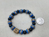 African Bracelet Ghana Beads Men Jewelry Size 8 Gift Black Blue Statement
