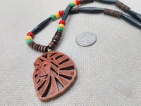 Lion Necklace Wooden Leo the Lions Jewelry Beaded Red Yellow Green Unisex