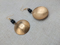 Women Jewelry Set Hammered Round Earrings Beaded V Shape Minimalist Bohemian Brass Gold Tone Necklace