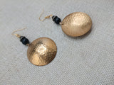 Women Jewelry Set Hammered Round Earrings Beaded V Shape Minimalist Bohemian Brass Gold Tone Necklace