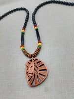 Wooden Lion Necklace Beaded Men Rasta Ghana Unisex Red Black Green Yellow Handmade Jewelry