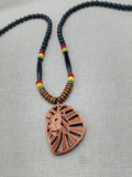 Wooden Lion Necklace Beaded Men Rasta Ghana Unisex Red Black Green Yellow Handmade Jewelry