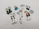 Women Non Pierced Earring Clip On Set of 7 Beaded Silver Jewelry Elephant Ankh Cowrie Gift Ideas for Her