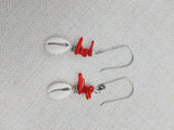Silver Cowrie Earrings Red Beaded Jewelry Women Ethnic Unique Handmade