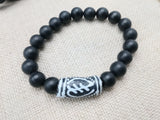Gye Nyame Bracelet Beaded Men Jewelry Handmade African Adinkra Afrocentric Stretch Black White