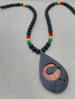 African Adinkra Sankofa Bird Necklace Women Men Wooden Beaded Black Red Yellow Green