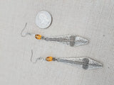 Women Earrings Long Silver Dangle Amber Beaded Jewelry