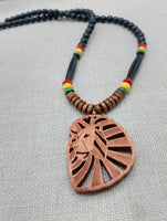 Wooden Lion Necklace Beaded Men Rasta Ghana Unisex Red Black Green Yellow Handmade Jewelry