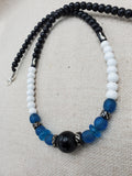 Blue Men Necklace White Black Beaded Jewelry Gift for Him Handmade