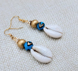 Cowrie Earrings Drop Dangle Blue Gold Women Jewelry Ethnic