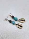 Boho Earrings Antique Bronze Cowrie Turquoise Brown Women Jewelry