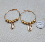 Gold Hoop Earrings Bright Beaded Cowrie Women Jewelry Dangle