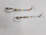 Women's African Beaded Cowrie  Earrings Long Dangle Colorful Jewelry