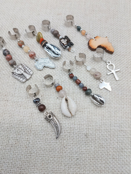 Locs Hair Jewelry Accessories Dreadlocks Twist Braids Dreads Silver Beaded Ethnic Set of 10