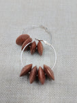 Women's Silver Hoop Earrings Wooden Beads Jewelry Ethnic Handmade