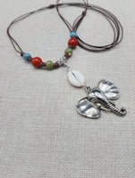 Silver Elephant Pendant Colorful Dangle Necklace Red Blue Green Cowrie Adjustable Women Jewelry