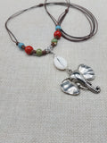 Silver Elephant Pendant Colorful Dangle Necklace Red Blue Green Cowrie Adjustable Women Jewelry
