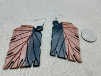 Wood Leaf Earrings Mahogany Carved Dangle Nature Women Gift Idea Unique