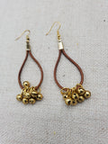 Brown Leather Gold Accents Earrings Jingle Women Jewelry Handmade