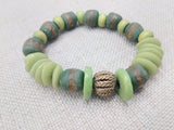 Bracelet Stretch Jewelry Beaded African Krobo Green Unisex Brass Size 7