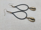 Women Earrings Long Dangle Cowrie Black Antique Bronze Jewelry