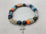Men Bracelets African Jewelry Beaded Ankh Stretch Handmade Size 8