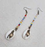 Women's African Beaded Cowrie  Earrings Long Dangle Colorful Jewelry