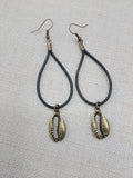 Women Earrings Long Dangle Cowrie Black Antique Bronze Jewelry