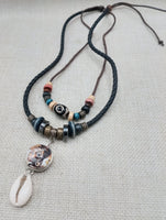 African Women Pendant Cowrie Shell Jewelry Leather Adjustable Tribal Beaded Ethnic