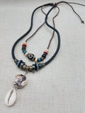 African Women Pendant Cowrie Shell Jewelry Leather Adjustable Tribal Beaded Ethnic
