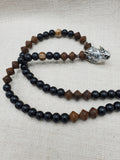 Antique Silver Rhino Pendant Necklace Beaded Black Brown Men Jewelry