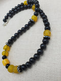 Men Necklace Yellow Black Beaded Handmade Gift Idea Birthday Father's Day