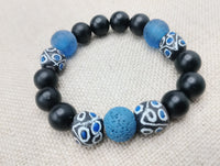 Black Blue Beaded Bracelet Ethnic Handmade Unisex Jewelry Size 7