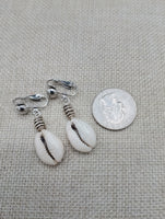 Cowrie Clip On Earrings Silver Women Jewelry Handmade Dangle