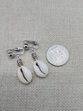 Cowrie Clip On Earrings Silver Women Jewelry Handmade Dangle