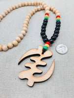 Gye Nyame Beaded Necklace Ghana Jewelry Wooden Pendant Red Yellow Green Men