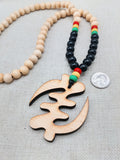 Gye Nyame Beaded Necklace Ghana Jewelry Wooden Pendant Red Yellow Green Men